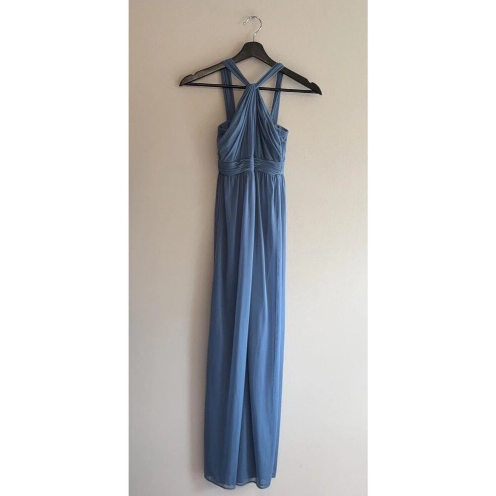 David's Bridal Dress Girls 10 Steel Blue Y Neck Mesh Maxi Formal NWT $99 Gown - Picture 3 of 15